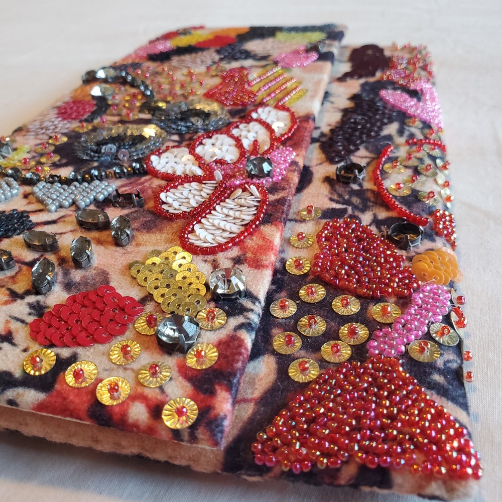 Anthropologie Floral Sequin Beaded Clutch Bag Removable Chain Multicolor
